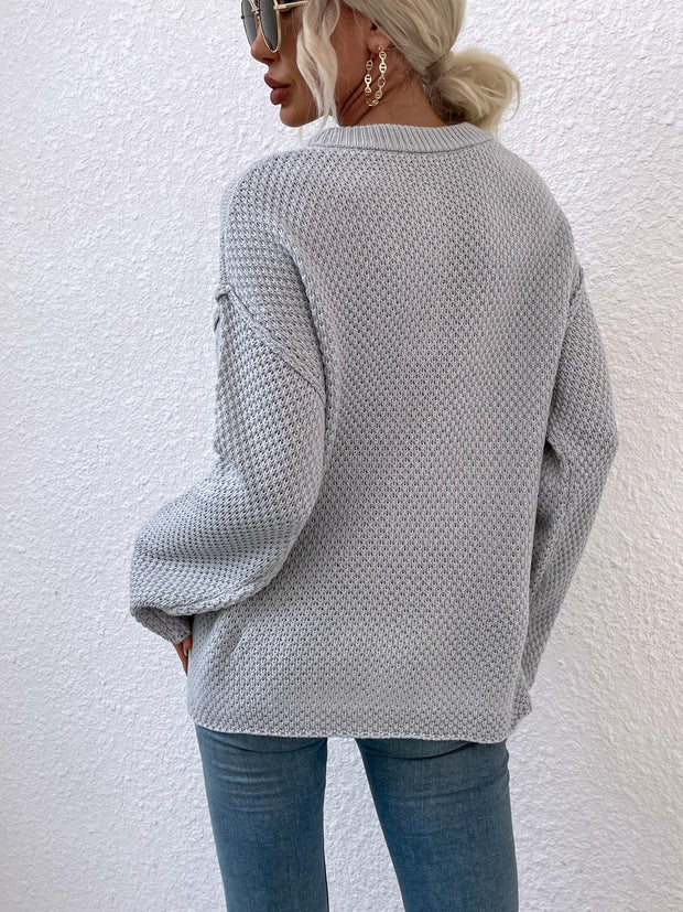 Quarter-Button Slit Sweater Trendsi