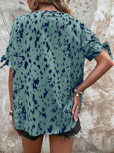 Tied Printed Boat Neck Blouse Trendsi