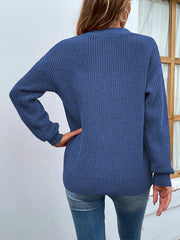 Cutout V-Neck Rib-Knit Sweater Trendsi