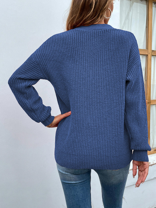 Cutout V-Neck Rib-Knit Sweater Trendsi