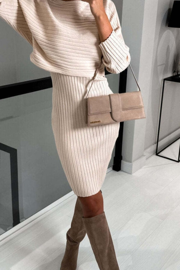 Ribbed Round Neck Top and Cami Dress Sweater Set Trendsi