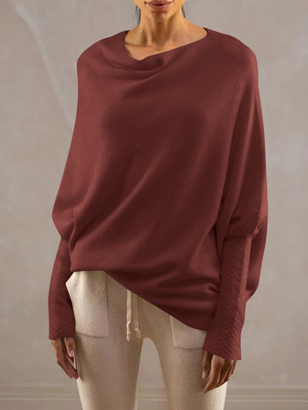 Full Size Boat Neck Batwing Sleeve Knit Top Trendsi