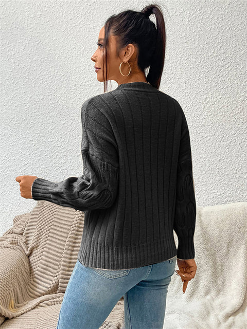 Round Neck Long Sleeve Sweater Trendsi