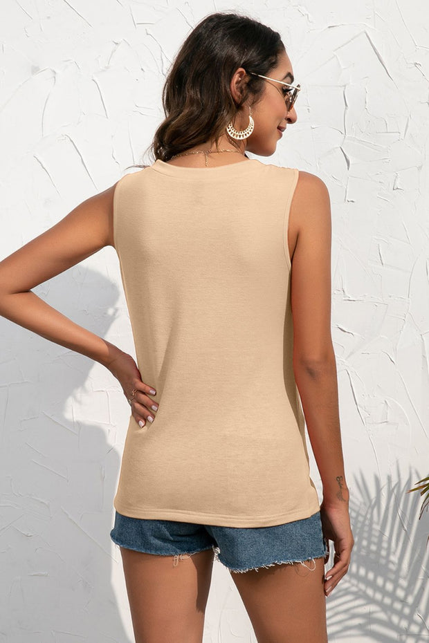 Buttoned Deep V Tank Trendsi