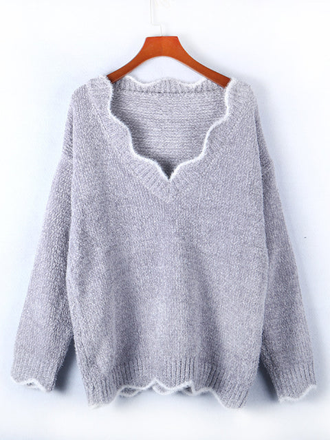 Notched Dropped Shoulder Long Sleeve Sweater Trendsi