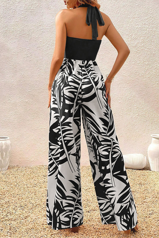 Printed Halter Wide Leg Jumpsuit Trendsi