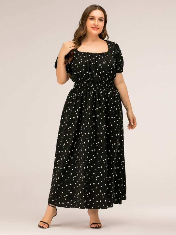 Plus Size Polka Dot Square Neck Dress Trendsi