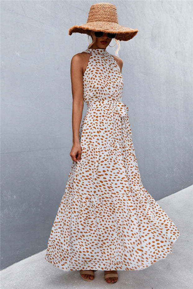 Printed Sleeveless Tie Waist Maxi Dress Trendsi