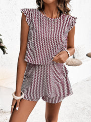 Printed Round Neck Top and Layered Shorts Set Trendsi