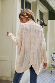 Mixed Knit Open Front Dolman Sleeve Cardigan Trendsi