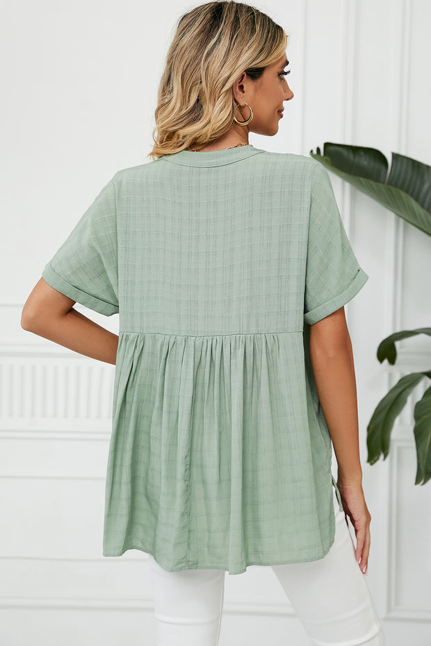 Ruched Notched Short Sleeve Blouse Trendsi