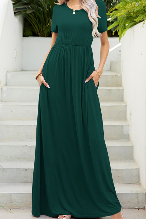 Round Neck Maxi Tee Dress with Pockets Trendsi