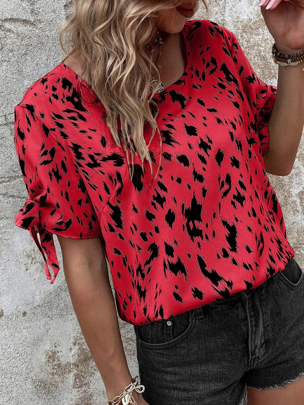 Tied Printed Boat Neck Blouse Trendsi