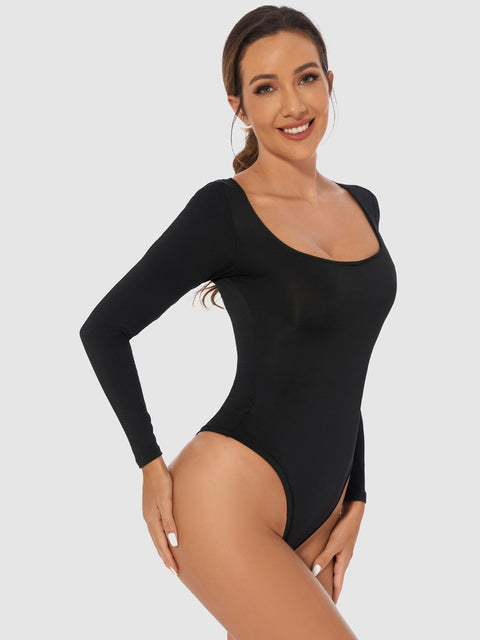 Full Size Scoop Neck Long Sleeve Bodysuit Trendsi