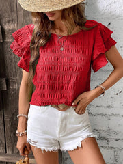 Round Neck Flounce Sleeve Blouse