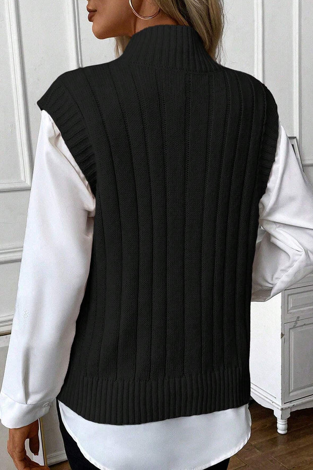 Cable-Knit Mock Neck Sweater Vest Trendsi