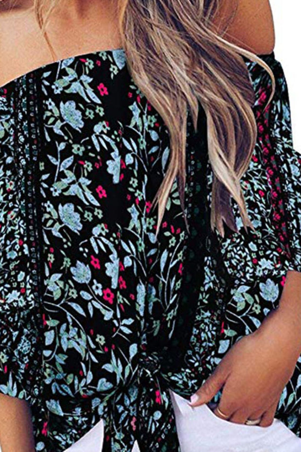 Tied Printed Off-Shoulder Half Sleeve Blouse Trendsi