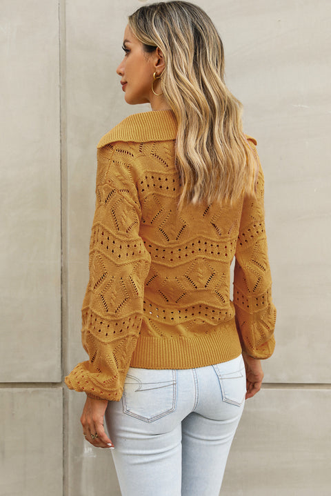 Openwork Lantern Sleeve Sweater Trendsi