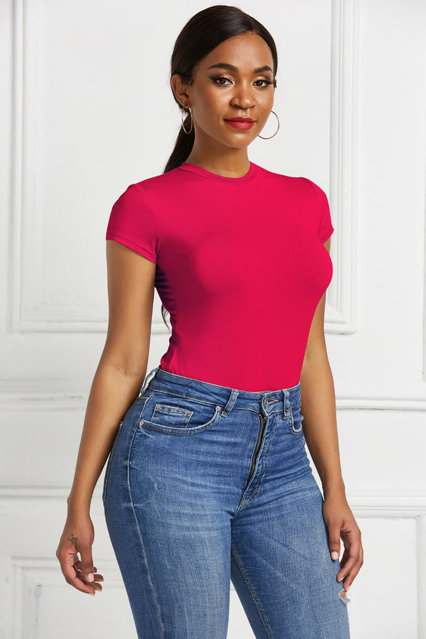 Round Neck Short Sleeve Bodysuit Trendsi