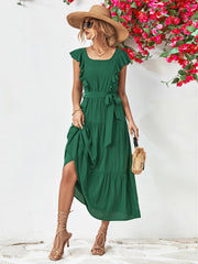 Tie Belt Ruffled Tiered Dress Trendsi