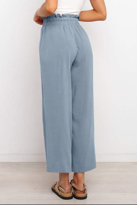 Drawstring Paperbag Waist Wide Leg Pants Trendsi