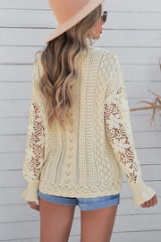 Openwork Lantern Sleeve Dropped Shoulder Sweater Trendsi