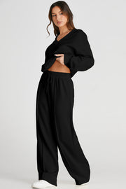 V-Neck Long Sleeve Top and Pants Active Set Trendsi