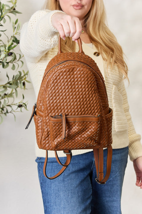 SHOMICO PU Leather Woven Backpack Trendsi