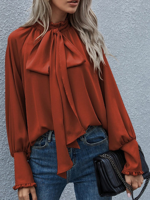 Tie Neck Lantern Sleeve Blouse Trendsi