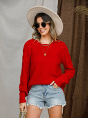 Openwork Round Neck Raglan Sleeve Sweater Trendsi