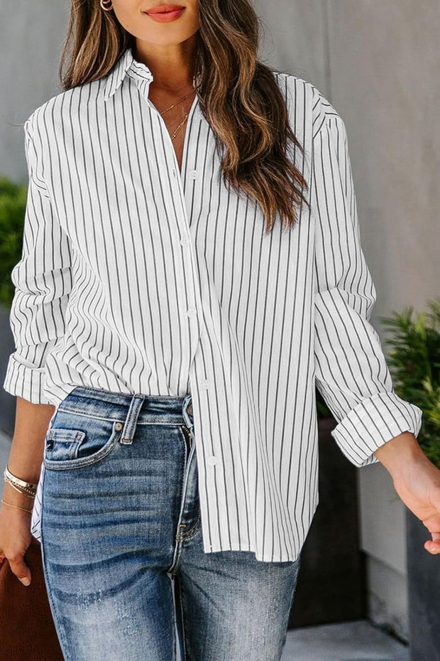 Striped Button Up Long Sleeve Shirt Trendsi