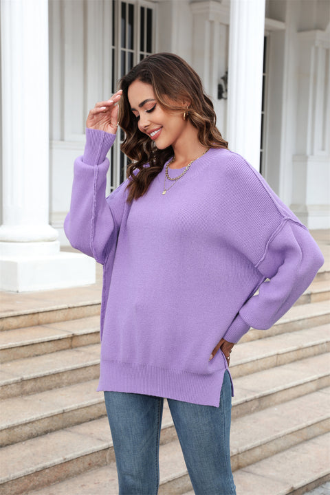 Round Neck Long Sleeve Sweater Trendsi