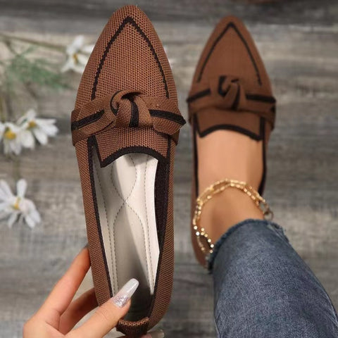 Bow Contrast Trim Point Toe Loafers Trendsi