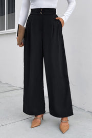 High Waist Ruched Pocketed Wide Leg Pants Trendsi