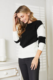 Woven Right Two-Tone Openwork Rib-Knit Sweater Trendsi