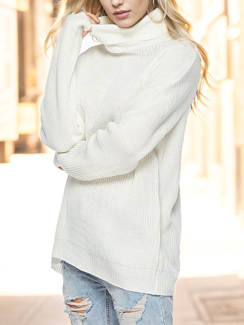 Turtleneck Drop Shoulder Long Sleeve Sweater Trendsi