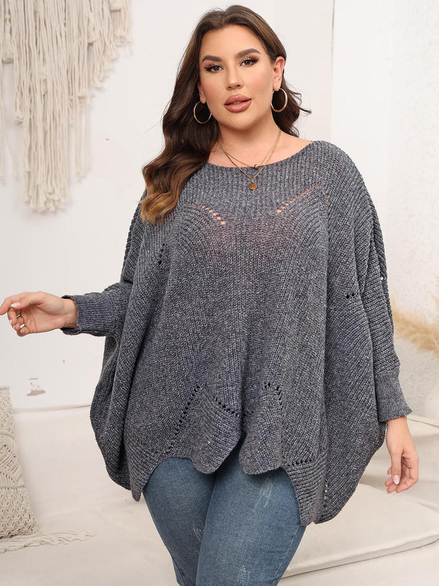 Plus Size Round Neck Batwing Sleeve Sweater Trendsi