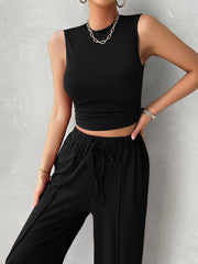 Mock Neck Sleeveless Top and Drawstring Pants Set