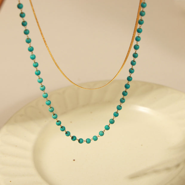 Turquoise Titanium Steel Double-Layered Necklace Trendsi