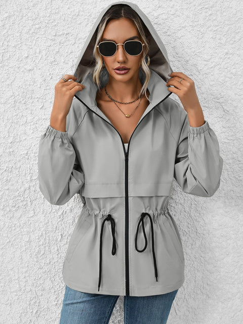 Drawstring Zip Up Hooded Jacket Trendsi