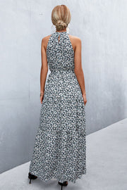 Printed Sleeveless Tie Waist Maxi Dress Trendsi