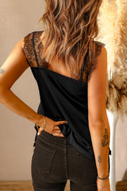 Eyelash Trim Spliced Lace Tank Trendsi