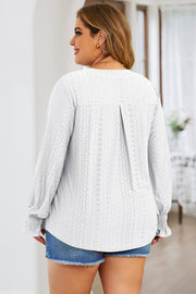 Plus Size Eyelet Notched Flounce Sleeve Blouse Trendsi