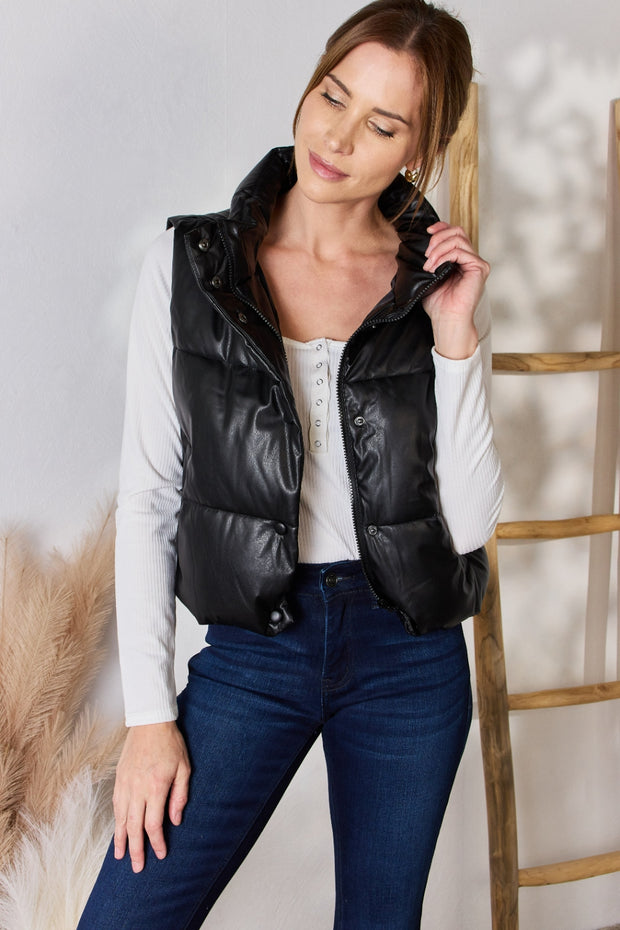 Love Tree Faux Leather Snap and Zip Closure Vest Coat