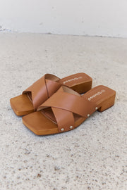 Weeboo Step Into Summer Criss Cross Wooden Clog Mule in Brown Trendsi