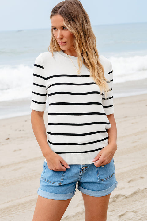 Round Neck Half Sleeve Knit Top Trendsi