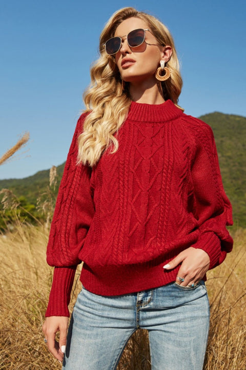 Ribbed Mock Neck Lantern Sleeve Sweater Trendsi