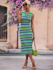 Striped Round Neck Sleeveless Midi Cover Up Dress Trendsi