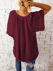 Ruched Notched Half Sleeve Blouse Trendsi