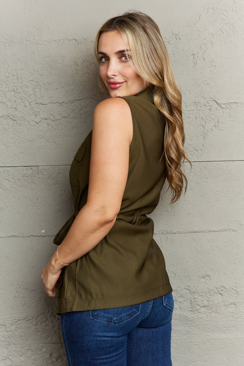 Ninexis Follow The Light Sleeveless Collared Button Down Top Trendsi